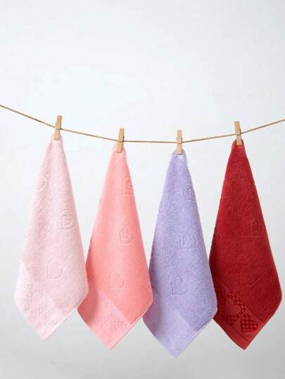 1/5/10 Pcs Square Handkerchief 34*34cm, Multiple Colors, Minimalist Jacquard Heart Pattern. Suitable For Hands, Face, Absorbent & Quick Dry, Unisex, All Seasons, Bathroom, Kitchen, Travel, Hotel, Outdoor, Gift Dish Cloths Kitchen Towel