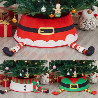 1pc Christmas Tree Collar With Boots 15.7 Inches 3D Flannel Christmas Tree Skirt Tree Stand Base With Snowman Legs Village Farmhouse Christmas Tree Stand Cover Cute Christmas Decorations Winter Room Decor Christmas Decorations Home Christmas Gifts Christmas Decor