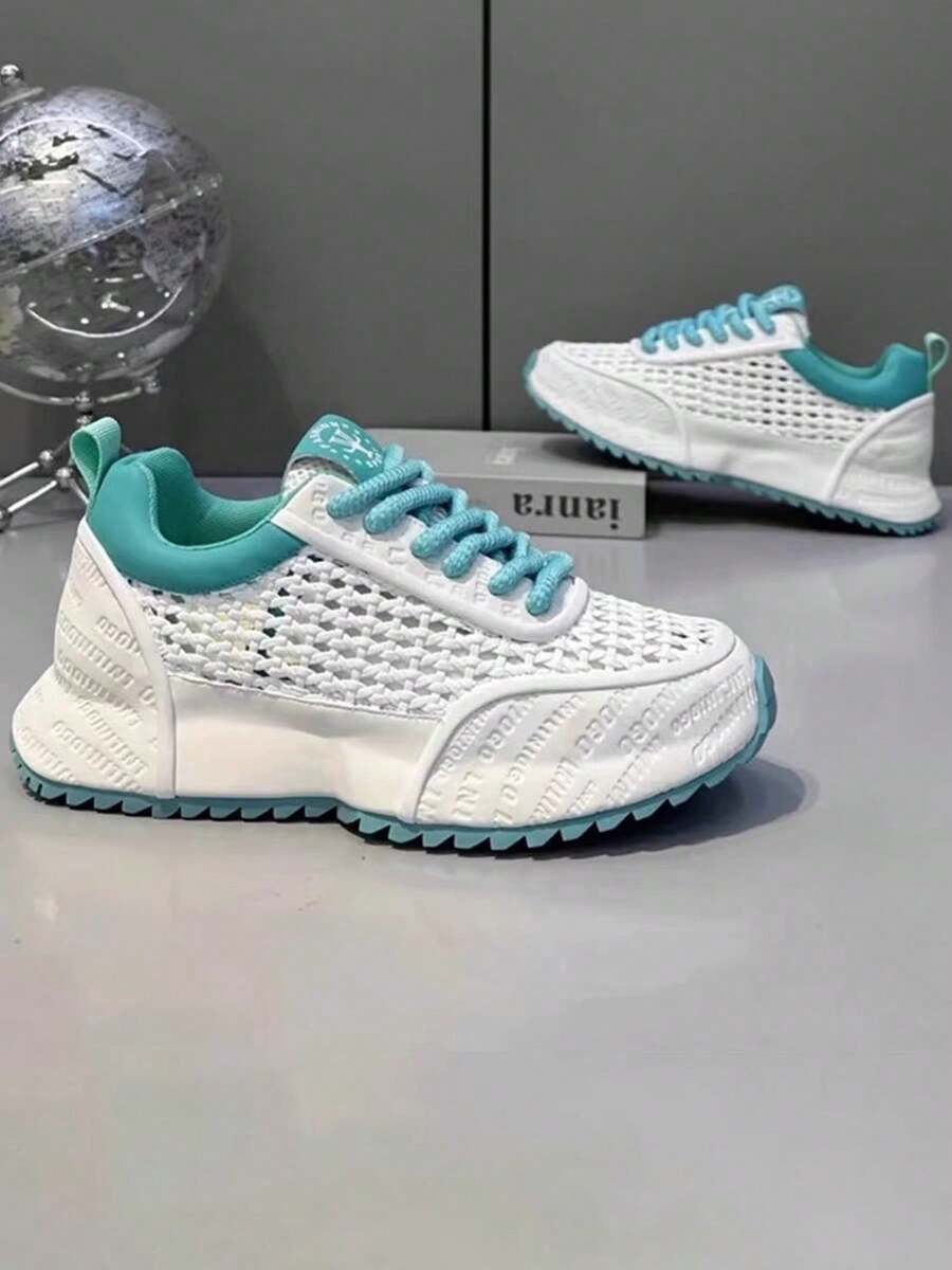 Zapatos deportivos casuales ligeros con cordones para hombres, cómodos para actividades diarias y al aire libre, zapatillas de malla de estilo minimalista y versátil