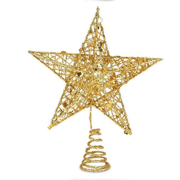 1PC Christmas Tree Top Decoration, Golden Glitter Hollow Star, Christmas Tree Decoration With Tree Top Star - Sparkling Tree Top Star Pendant For Indoor Parties And Home Decoration Suitable For Festivals, Christmas, New Year Parties, Home Bedroom Decoration, Birthday Parties Christmas Decorations Winter