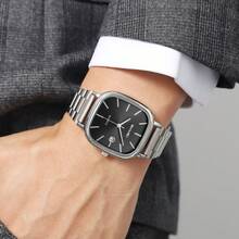 SKMEI 2551 男式现代方形休闲石英腕表奢华古董运动设计合金表壳和不锈钢表带