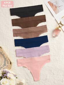 Pacote com 6 calcinhas fio dental femininas plus size confortáveis, caneladas, lisas, sem costura, sexy.