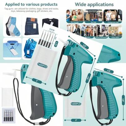 Tagging Gun For Clothing Tag Attacher Gun For Standard Retail Price Tag Tag Gun Kit With 5 Needles 1600 Pcs 2 Inch Barbs Fasteners Tagging Gun For Store Consignment Garage Yard