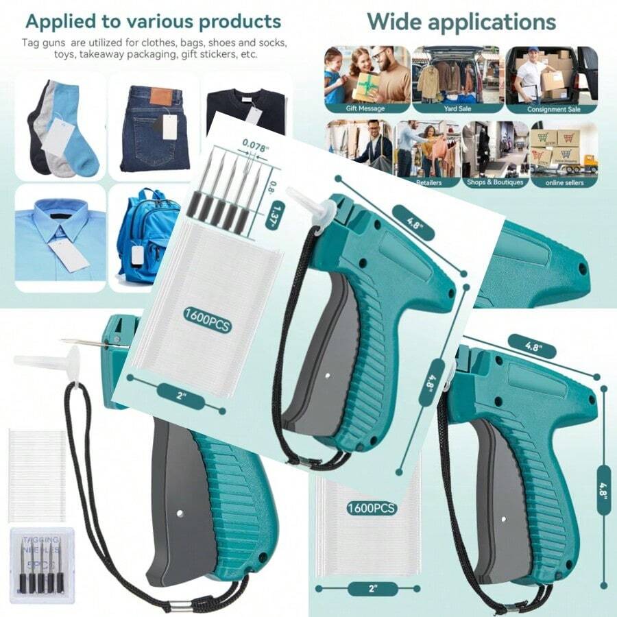 Tagging Gun For Clothing Tag Attacher Gun For Standard Retail Price Tag Tag Gun Kit With 5 Needles 1600 Pcs 2 Inch Barbs Fasteners Tagging Gun For Store Consignment Garage Yard ,Valentine's Day, Gifts For Your Loved One.