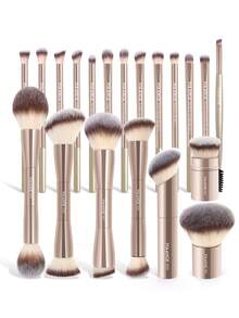 MAANGE Bộ cọ trang điểm chuyên nghiệp 7/13/20 món bằng nhôm mềm, bao gồm túi nhung, túi đựng mỹ phẩm, cọ nền, cọ phấn mắt, cọ kẻ lông mày, cọ tán màu, cọ highlight, phù hợp với mỹ phẩm dạng bột, lỏng và kem, lý tưởng cho sử dụng hàng ngày và khi đi du lịch, bộ cọ trang điểm tuyệt vời làm quà tặng cho bạn bè, quà tặng khuyến mãi, bộ cọ trang điểm chuyên nghiệp, bộ trang điểm hoàn chỉnh. - Vàng - Xem 13
