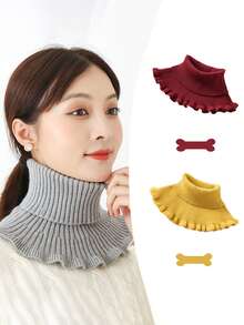 1 chiếc khăn quàng cổ đan len giữ ấm cho nữ, cổ giả đan trơn màu tối giản đa năng, khăn quàng cổ cao ấm áp và chống gió, thích hợp cho nhiều dịp khác nhau, mùa thu/đông - khăn dệt kim - Xem 11