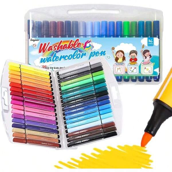 Washable Markers Coloring Pens Set Assorted Colors Water Color Drawing Pen Art Marker Set Medium Point Colored Pen For Adult Coloring Books Manga Comic Calligraphy Sketching (36 Colors)