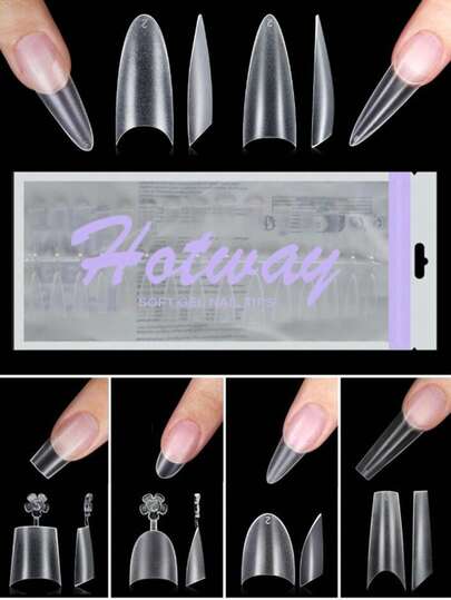  240 Pieces HOTWAY Long Almond Shaped Acrylic Nail Stickers - Matte Semi Adhesive Nail Stickers, Oval, Trapezoidal, Square, Short To Medium Long, 12 Sizes Of Transparent Frosted Fake Nails, DIY Home Nail Kit, Women's Gift, Salon Quality Nails, Simple Design, Smooth Surface, Essential For Beauty Enthusiasts Nail Supplies