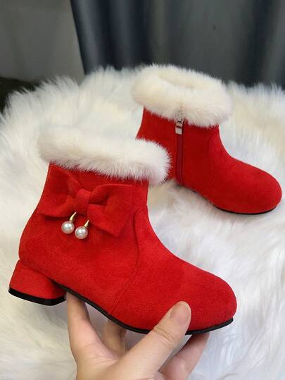 女童休闲平底低帮靴，侧拉链开合