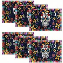 4/6pcs We Love Dances, Skull Halloween Place Mat Dining Table,Elegant Heat Protection, Classic Decor, And Spill-Resistant - Perfect For Coffee Tables, Dining Tables, And Kitchen Tables - Enhance Your Home Decor With A Unique Touch Halloween Party - Multicolor - View 9
