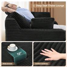 Nalupatio 1PCS Modern Cloud Sofa Bed – Corduroy Upholstered Lounge Chair, No Assembly Required, Plush Deep-Seated Sofa, For Living Room & Bedroom - 黑色 - 查看 5