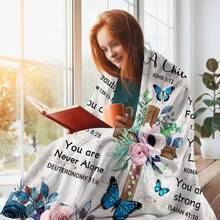 Christian Inspirational Scripture Print Flannel Throw Blanket - Contemporary Style, Machine Washable, All-Season Knitted Polyester Throw For Multipurpose Use, Ideal For Travel, Office, Home Decor, And Birthday Gift For Friends - Mixed Color - 多色2 - 查看 4