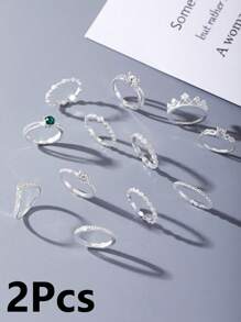 12/13/17/24/29/36件/套夏季优雅银戒指，波西米亚风，适合女士日常佩戴、海滩度假、旅行、母亲节、情人节、圣诞节、万圣节、礼物 - 彩色 - 查看 8