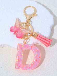 1pc A-Z Letter Butterfly Children's Bag Charm, Bag Accessory, Butterfly Tassel Letter Pendant Keychain, Pink Glitter Letter Keychain With Butterfly Tassel, Girls Bag Charm, Party Gift - Pink - View 21
