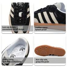Adidas Signature Leather Sneakers Core Black Wonder White Silver Metallic Retro Indoor Football Inspired IE5836 - 黑白 - 查看 6