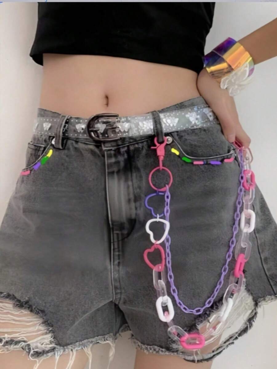1pc Teenager Decorative Heart & Star 50cm Pants Chain, Cute Street Style Hip Hop Rock Cool Chain, Suitable For Jeans Fashion Waist Chain Accessory - Multicolor - View 1