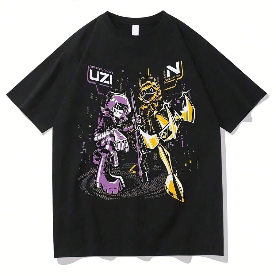 Drones N And Uzi T-Shirts Fashion Wo Cotton Hot Anime S Hip Hop Short Sve Clothes Punk Y2K Streetwea - 黑色6 - 查看 1