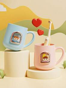 1 peça de copo de banheiro para casal, copo de enxágue de escova de dentes antiqueda com desenho animado fofo, copo de escova de dentes doméstico unissex simples