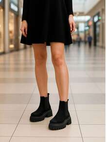 Botines cortos con resortes en los laterales con suela antiderrapante ligera y sueve al tacto moderna para cualquier epoca del año  Preppy    Tela    botines de moda  Exterior - Negro - Ver 2