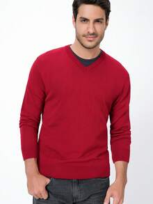 Basic V-Neck Knit Top, Fall/Winter, Regular Fit - 查看 2