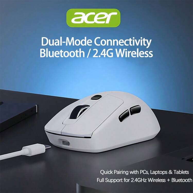 Acer 滑鼠OMR227 三台設備秒速切換（藍牙+2.4G） Type-C快充+持久續航 靜音按鍵耐磨材質 極簡輕薄 行動辦公室搭檔 多設備無線充電滑鼠 黑色 - 黑色 - 查看 2