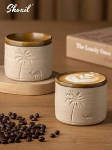 shoxil 1 cốc cà phê bằng gốm sứ Desert Camel & Palm Tree, 120ml/250ml/310ml - Có thể tái sử dụng, chỉ rửa bằng tay, lý tưởng cho các buổi họp mặt gia đình & những dịp đặc biệt, quà tặng theo chủ đề sa mạc, cốc cà phê sa mạc | Đồ trang trí theo chủ đề sa mạc | Cốc gốm sứ bền, cốc cà phê - Tách cà phê - Xem 2