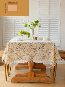 1 pieza Mantel con estampado elegante y flecos - Cuadrado de poliéster, a prueba de polvo y decorativo para cocinas, comedores, salas de estar, fiestas, vacaciones y barbacoas al aire libre, decoración de mesa/mantel decorativo/decoración con flecos