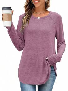 Long Sleeve Shirts For Women Loose Fit Tunic Tops Dressy Casual Crew Neck Pullover Sweaters Fall Outfits Clothes 2025 - Màu tím - Xem 3