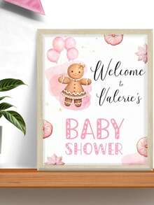 1pc Customizable Pink Balloon Gingerbread Welcome Sign For Baby Shower, Christmas Cookie Display Stand Poster, Sweet Baby Girl Entrance Sign, Christmas Decoration, Holiday Decor, Party Supplies, Editable, Printable - Multicolor - View 3