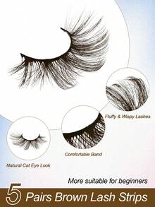 5 Pairs Natural Lashes Brown Short False Eyelashes Wispy Mink Eye Lash Fluffy Wispies Eyelash Natural Look Fake Lashes Pack Volume Lash Strips Strip Lashes, Lashes, Eyelashes, Fake Lashes