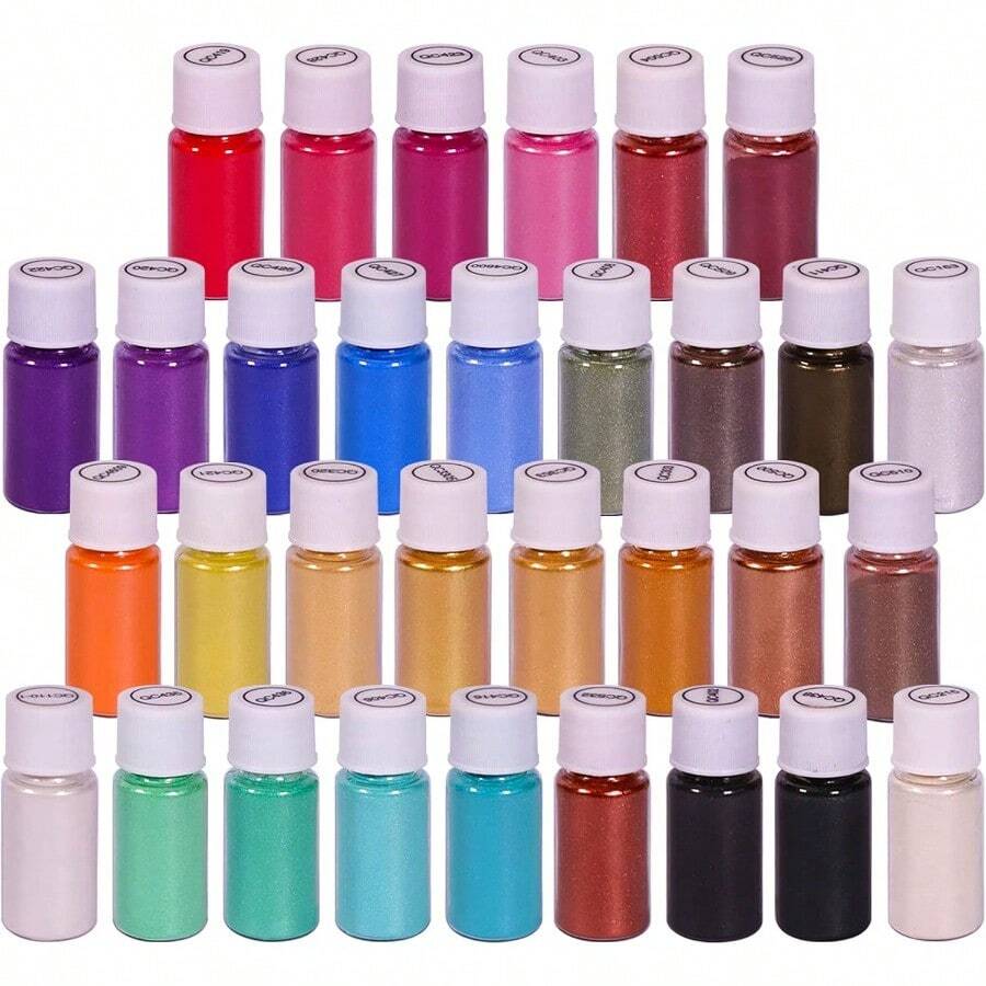 SEISSO Mica Powder For Epoxy Mica Pigment 32 Colors Vibrant Shimmery With Labeled Jar Epoxy Resin Project Crafting Soap Making Supplies Lip Gloss Slime Bath Bomb Acrylic Paints 5 Grams Color