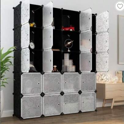 Großer Würfelspeicher, Schlafzimmer Armoire mit Türen, Kleidung Kommode Schrank, Platzsparender modularer Schrank für Wohnung,Schrank, Cartoon DIY modularer Speicher Organizer mit Türen, platzsparendes stapelbares Design, tragbare Rüstungs-Kommode