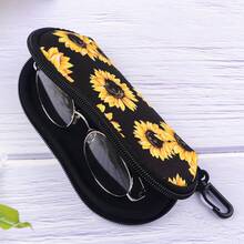 1pc Retro Flowers Printing Eyewear Cases Cover Sunglasses Case Sunflower Chrysanthemum Glasses Box With Zipper Portable Eyeglass Cases
