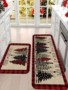 1/2 Stücke Set, Weihnachts-Küchenmatte Weihnachts-Büffel-Karo-Küchenmatte, maschinenwaschbar, hochwertiges weiches Material, perfekt für Waschküche, Schlafzimmer, Flur, Badezimmer - Weihnachtsdekoration, saubere Küchenmatte für Weihnachtsferien Küche Badezimmer Eingang Heim Ornament Geschenk