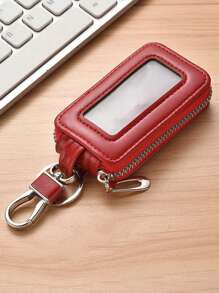 1 pieza Bolsa portátil y a la moda para llaves de coche de PU, estuche para llaves de gran capacidad con doble capa, de colgar en la cintura, con cremallera universal, bolsa para llaves para hombres y mujeres con llavero y cadena, regalo de Navidad, regalo perfecto para el Día del Maestro, San Valentín, cumpleaños, Navidad y cualquier ocasión especial, mini billetera.