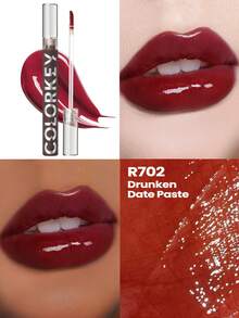 COLORKEY Mirror Gloss Lip Tint, Shiny Nourishing Lip Gloss, Non-Sticky, Long-Lasting, Moisturizing - Liquid Lipstick, Super Hydrating Lip Gloss, Brand Makeup, Suitable For Women And Girls, Perfect For Spring/Summer, Y2K Fashion , Suitable For Birthday, Mother's Day, Party, Best Color - R702 Drunken Date Paste - 查看 8