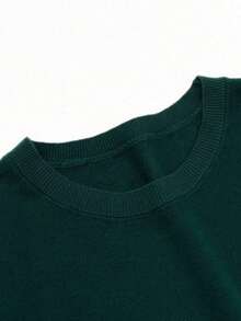 Kaos Rajut Lengan Pendek Warna Polos Ringan untuk Wanita, Atasan Musim Panas Minimalis - Dark Green - View 4