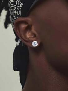 2只装立方氧化锆耳钉，方形水钻耳环，嘻哈风饰品，周年纪念/生日/情人节的理想礼物