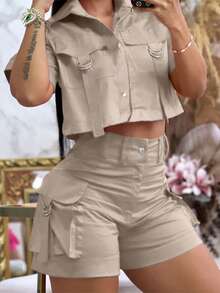 120g Conjunto de Shorts Casuais de Cor Sólida de Poliéster, Uso Externo, Feminino