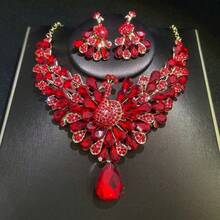 1 Set Women's Jewelry Set, Rhinestone Inlaid Necklace And Earrings 3 Pieces Fashionable And Elegant, Suitable For Brides, Weddings, Galas, Formal Occasions