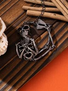 1 pieza Pulsera de cadena de mano de esqueleto vintage, para usar en Halloween y todos los días - Plata antigua - Ver 11