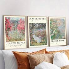 3 件无框克劳德莫奈风格墙面艺术海报花园花卉风景帆布画唯美客厅宿舍装饰无框 - 彩色 - 查看 7