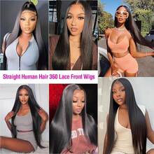 bling hair Hidden Strap Straight 360 Lace Front Wigs Human Hair Invisi Strap Straight Lace Front Wigs Human Hair Pre Plucked Drawstring 360 Frontal Glueless Wigs For Women 200 Density Full Lace Wig,22 Inch - Natural Black - 查看 10