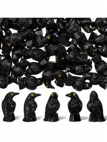 20pcs-Miniature Crows Figurines Mini Resin Crows Figures Black Raven Summer Decor Tiny Resin Animals For Halloween Scene Decor