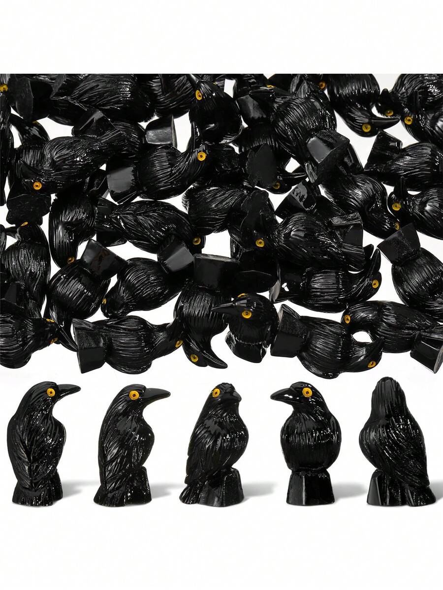 20pcs-Miniature Crows Figurines Mini Resin Crows Figures Black Raven Summer Decor Tiny Resin Animals For Halloween Scene Decor
