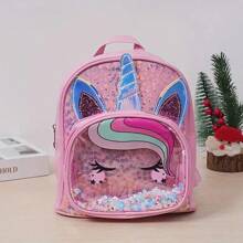 1pc Unicorn Sequin Backpack - Made Of Faux Leather, Cute Style, Lightweight, Wipe Clean With Wet Wipes, Adjustable Shoulder Straps, Zipper Closure, Polyester Lining, Suitable For College Students, Sequin Details, Ideal For School, Party, Back To School Gift