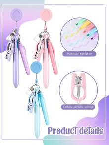 1件马卡龙色护士医生兽医伸缩笔套装，医用伸缩卷轴易拉扣ID扣徽章夹带剪刀便携式防丢笔套装工具钥匙扣包挂件男孩女孩朋友活动纪念品。万圣节配饰教师节圣诞节礼物创意包包挂饰汽车姐妹 - 彩色 - 查看 7