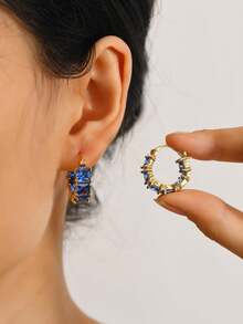 1 Pair Women's Minimalist Fashion Black Hoop Earrings, Unique Design Daily Earrings, Birthday Gift