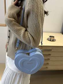 1pc Cute & Fresh Heart-Shaped Crossbody Bag, Made Of PU Material, With Zipper Closure, Adjustable Strap, Large Capacity, Suitable For Teenagers, Fashionable For School, Outdoor, Travel Or Daily Use, Great Gift For Friends - Love Crossbody Bag - View 7