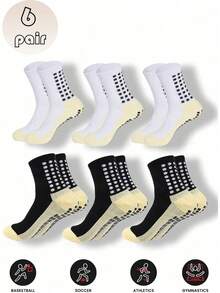 6 Pairs Men's Football/Soccer Socks, Non-Slip Silicone Breathable Sports Socks, Non-Slip Silicone Thickened Terry Cushion Bottom Breathable Sports Socks, Non-Slip Pads, Suitable For Football, Basketball, Sports (1/2/3/4/6 Pairs) - Multicolor - View 1